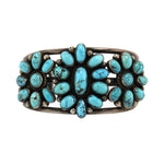 Navajo - Turquoise Cluster and Silver Bracelet c. 1920s, size 6.5