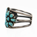 Navajo - Turquoise Cluster and Silver Bracelet c. 1920s, size 6.5