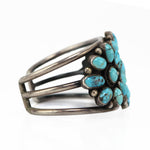 Navajo - Turquoise Cluster and Silver Bracelet c. 1920s, size 6.5