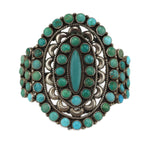 Zuni - Turquoise Cluster and Silver Bracelet c. 1930-40s, size 6.125