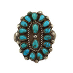 Zuni - Turquoise Cluster and Silver Ring c. 1940s, size 10.75