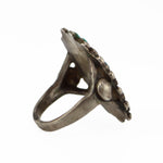 Zuni - Turquoise Cluster and Silver Ring c. 1940s, size 10.75