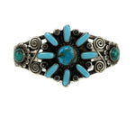 Zuni - Turquoise and Silver Starburst Bracelet c. 1930s, size 7