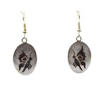 Robert Gene - Navajo Silver Overlay Hook Earrings with Butterfly Design c. 1980s, 1.75" x 0.75" (J11293)