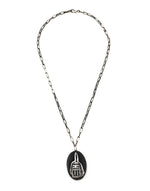 Wayne and Emory Sekaquaptewa Shop - Hopicrafts Silver Overlay Pendant and Handmade Chain with Kachina Design c. 1960s, 22" length