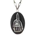 Wayne and Emory Sekaquaptewa Shop - Hopicrafts Silver Overlay Pendant and Handmade Chain with Kachina Design c. 1960s, 22" length