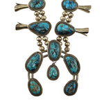 Navajo Turquoise and Silver Squash Blossom Necklace and Hook Earrings Set c. 1960-70s