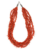 Santo Domingo (Kewa) 6-Stand Coral Branch Necklace c. 1960s, 26" length (J15522-CO-012)