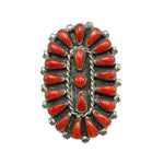 Zuni - Coral Petit Point and Silver Ring c. 1950-60s, size 8.75