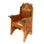 Mexican Wooden Chair with Quetzalcoatl Design c. 1890s, 44.5" x 24" x 22"