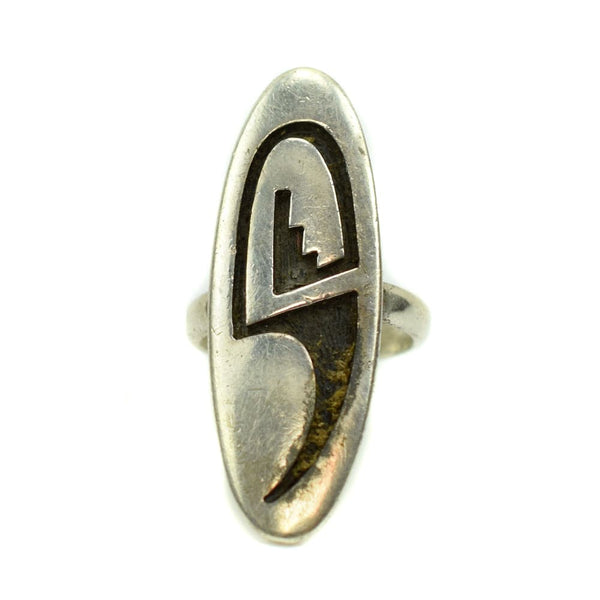 Hopi Silver Overlay Ring with Hopi Guild Hallmark by Harvey Quanimptew