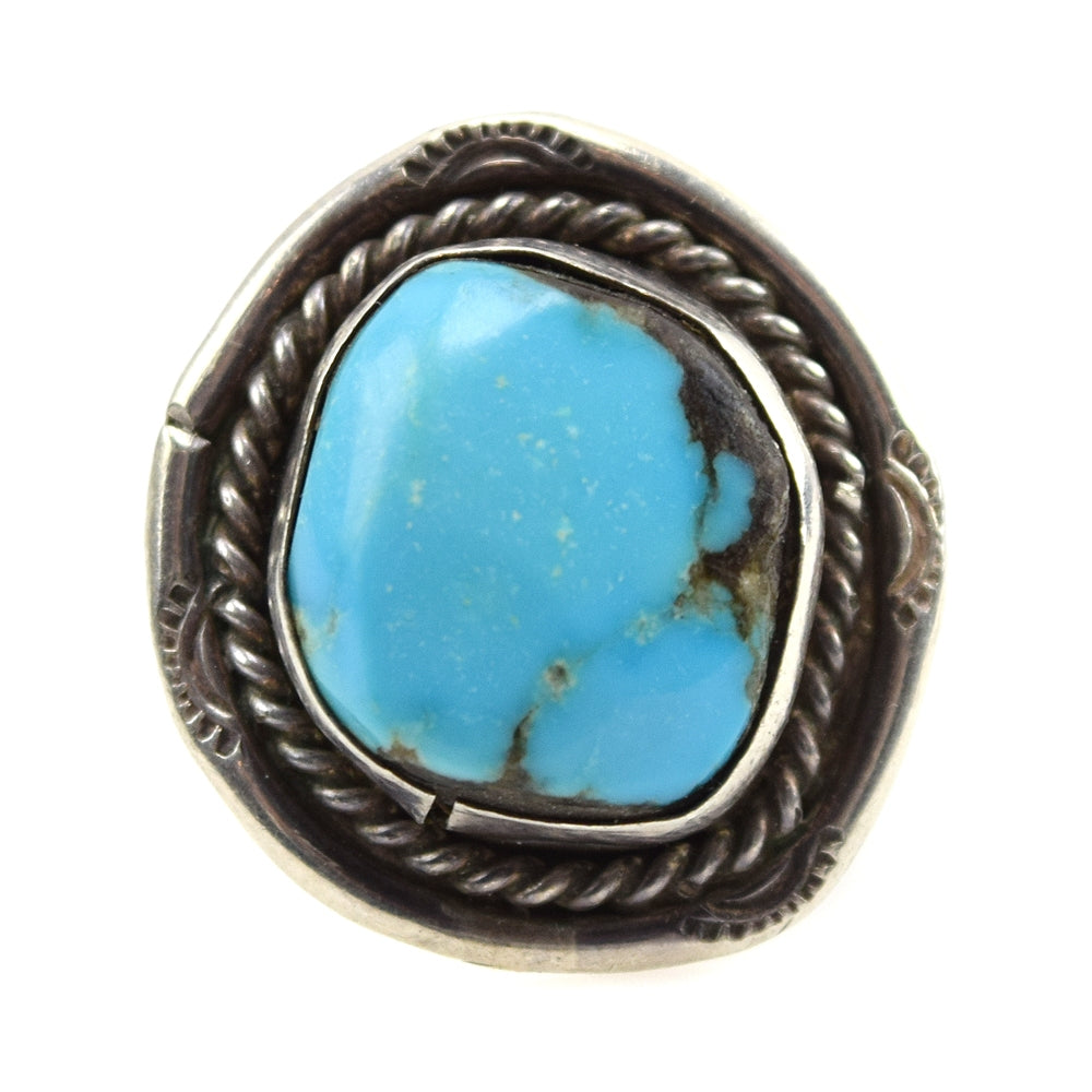 Navajo Turquoise and Silver Ring c. 1960s, size 7.5 (J10342)