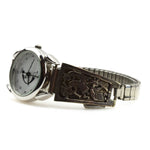 Navajo Silver Overlay Watchband with Kokopelli Design c. 1970-80s, size 6
