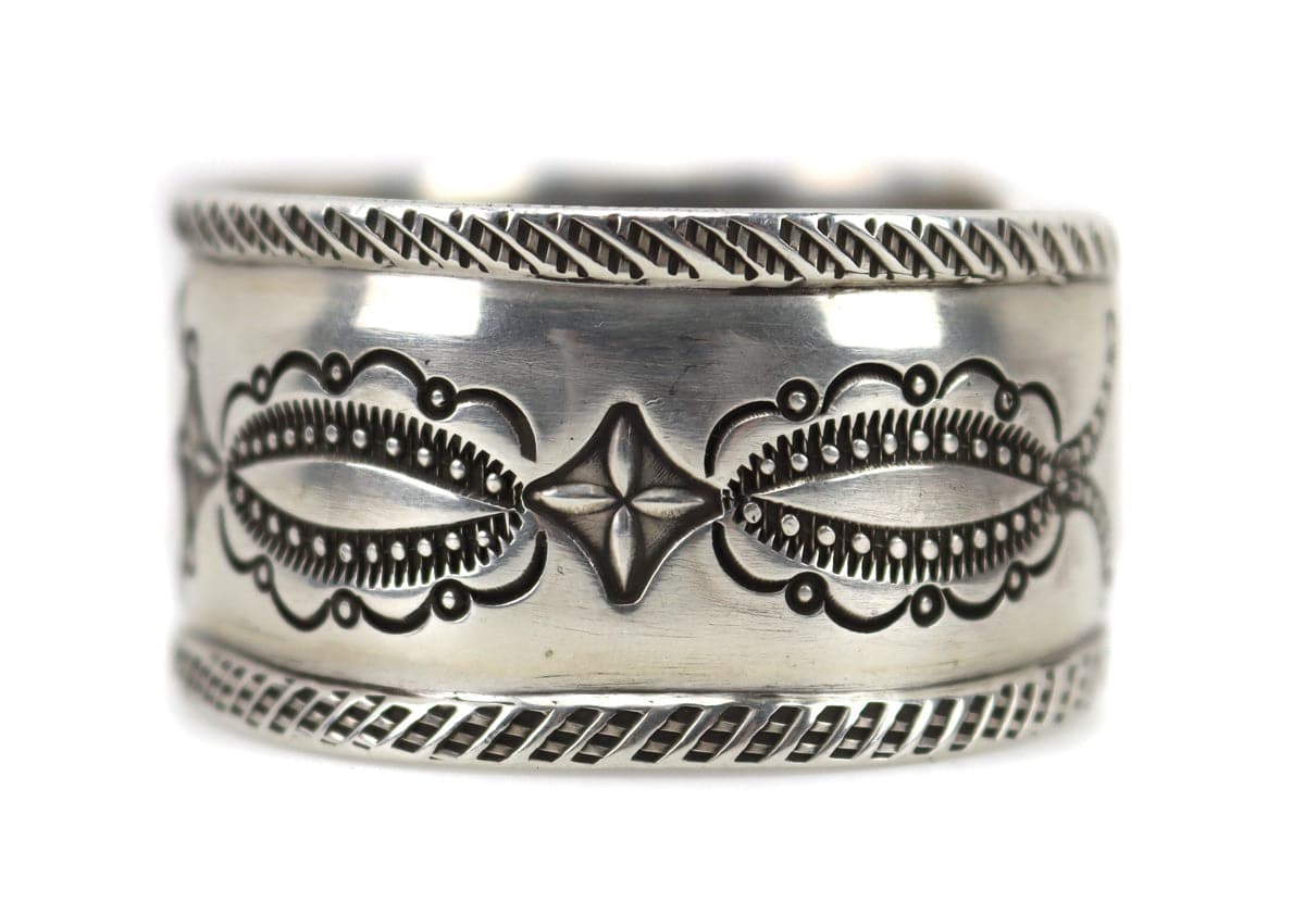 Vintage Wide All Sterling Silver Cuff Bracelet 6.5, Signed Navajo