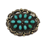 Zuni Turquoise Cluster and Silver Pin/Pendant c. 1940s, 1.75" x 1.5"(J15183-003)