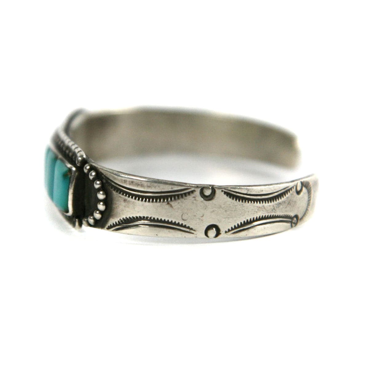 Attributed to Fred Peshlakai - Navajo Turquoise and Silver Bracelet with  Stamped Design c. 1930-40s, size 6.75 (J15235)