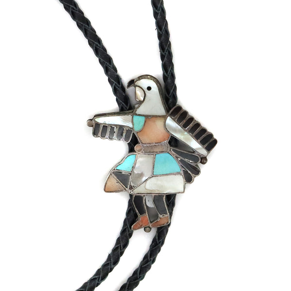 VINTAGE Native American Knifewing Kachina store OLD PAWN Zuni Multi Stone Sterling Silver Bolo Tie