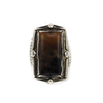 Navajo Petrified Wood and Silver Ring c. 1930-40s, size 5.5 (J15536-007)