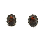 Navajo Petrified Wood and Silver Screw-back Earrings c. 1940s, 1" x 0.875" (J15536-028)
