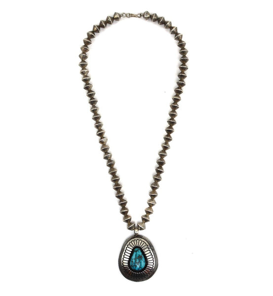Bessie and Lee Yazzie - Navajo Turquoise and Silver Beaded Necklace c.