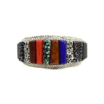 Alvin Yellowhorse - Navajo Contemporary Multi-Stone and Sterling Silver Sandcast Cuff, size 6.25 (J15604)
