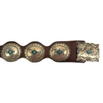 Navajo Turquoise, Silver and Leather Concho Belt, c. 1950s, Fits waists 36" - 40" (J90497-0814-101)