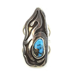 Hopi Turquoise and Silver Overlay Ring c. 1950s, size 6