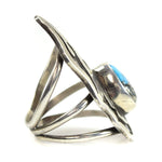 Hopi Turquoise and Silver Overlay Ring c. 1950s, size 6