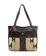 Custom Leather Handbag with c. 1920s Navajo Crystal Textile Inlay, 13" x 16" x 3.5" (T5914)
